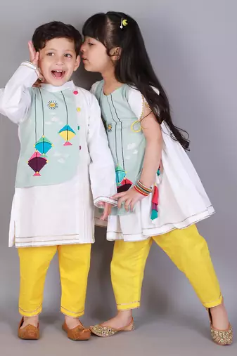 Multicolor printed cotton silk Boy's Kurta Pyjama