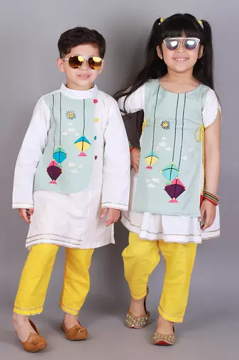 Multicolor printed cotton silk Boy's Kurta Pyjama