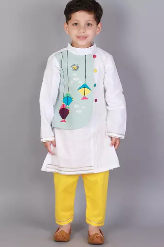 Multicolor printed cotton silk kurta pyjama
