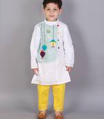 Multicolor printed cotton silk kurta pyjama