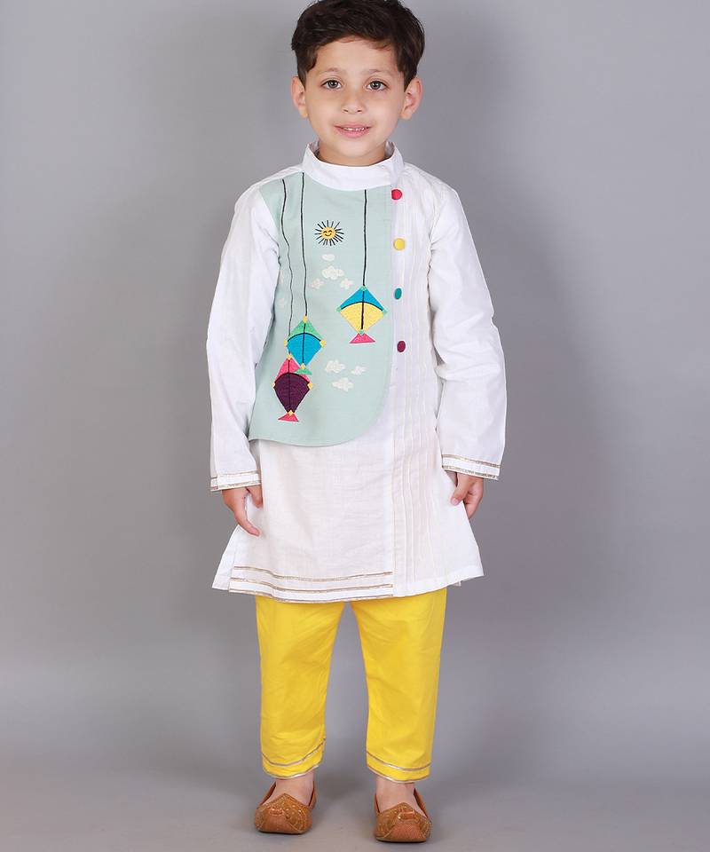 Multicolor printed cotton silk kurta pyjama