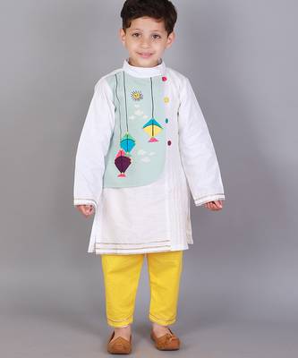 Multicolor printed cotton silk Boy's Kurta Pyjama 5