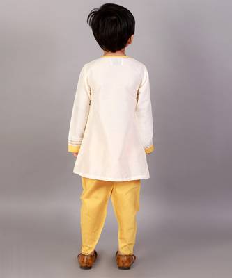 White printed cotton silk Boy's Kurta Pyjama 2