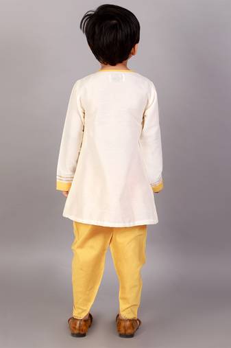 White printed cotton silk kurta pyjama