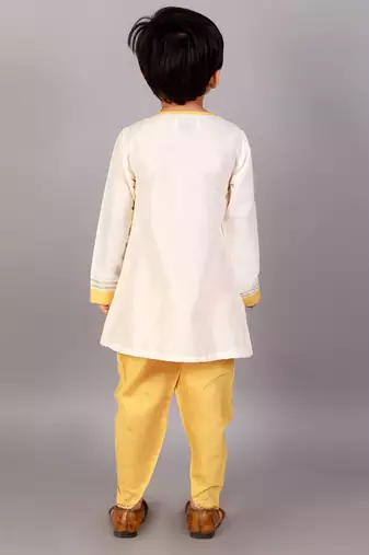 White printed cotton silk Boy's Kurta Pyjama
