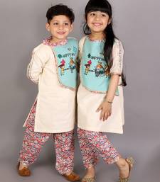 White printed cotton kurta pyjama