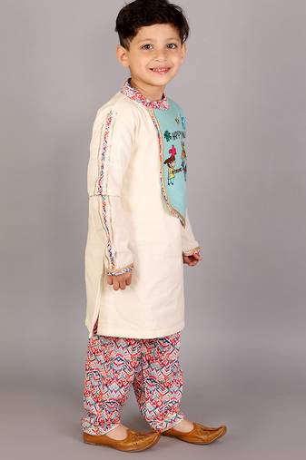 White printed cotton kurta pyjama
