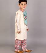 White printed cotton kurta pyjama
