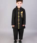 Black printed cotton silk bandhgala set