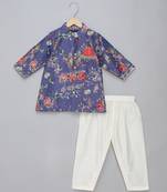 Purple printed cotton silk kurta pyjama