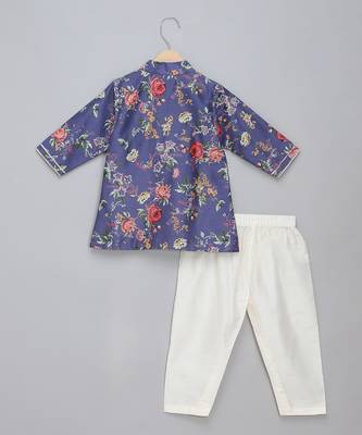 Purple printed cotton silk Boy's Kurta Pyjama 2