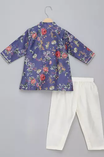 Purple printed cotton silk Boy's Kurta Pyjama