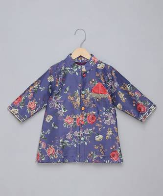 Purple printed cotton silk Boy's Kurta Pyjama 3