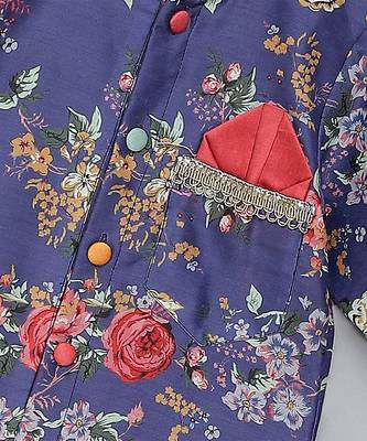 Purple printed cotton silk Boy's Kurta Pyjama 5