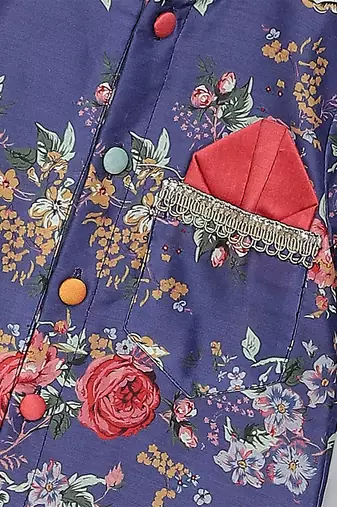 Purple printed cotton silk Boy's Kurta Pyjama