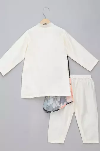 White printed cotton silk Boy's Kurta Pyjama
