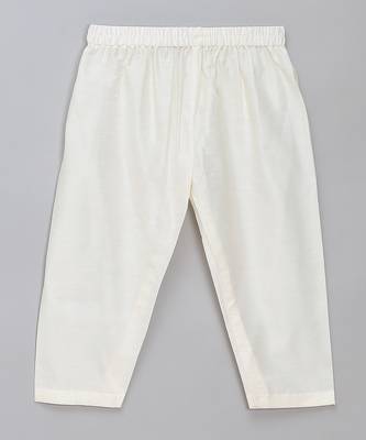 White printed cotton silk Boy's Kurta Pyjama 4