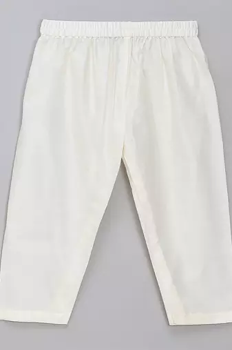 White printed cotton silk Boy's Kurta Pyjama