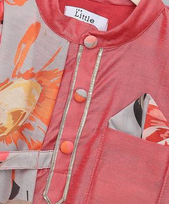Red printed cotton silk Boy's Kurta Pyjama 5