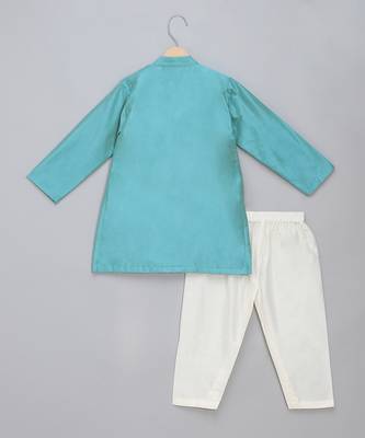 Blue printed cotton silk Boy's Kurta Pyjama 2