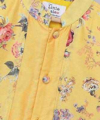 Yellow printed cotton silk Boy's Kurta Pyjama 5