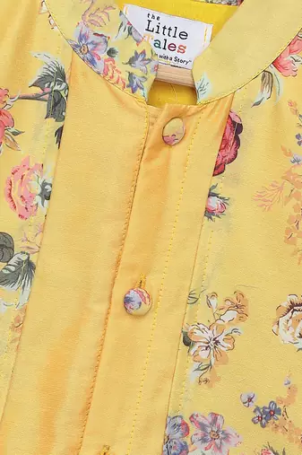 Yellow printed cotton silk kurta pyjama