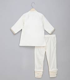 White printed cotton silk bandhgala set