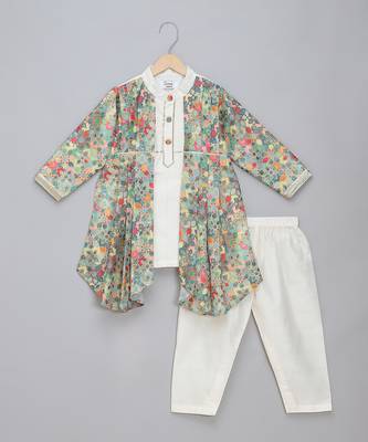 Multicolor printed cotton silk Boy's Kurta Pyjama 1