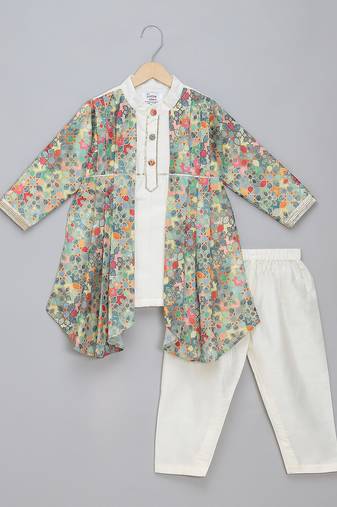 Multicolor printed cotton silk kurta pyjama