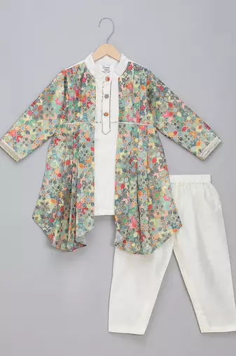 Multicolor printed cotton silk kurta pyjama