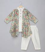 Multicolor printed cotton silk kurta pyjama