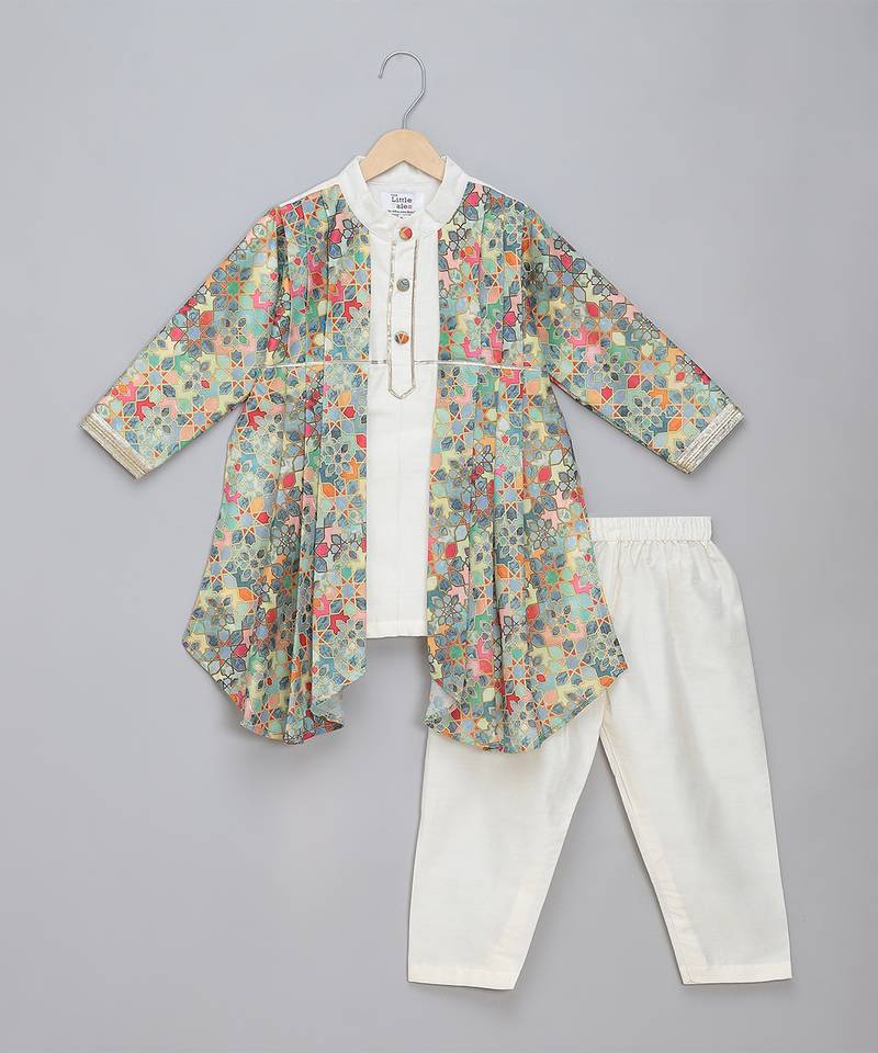 Multicolor printed cotton silk kurta pyjama