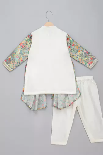 Multicolor printed cotton silk Boy's Kurta Pyjama