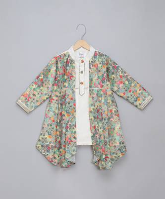 Multicolor printed cotton silk Boy's Kurta Pyjama 3