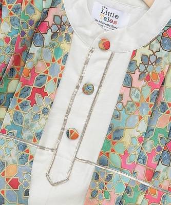 Multicolor printed cotton silk Boy's Kurta Pyjama 5