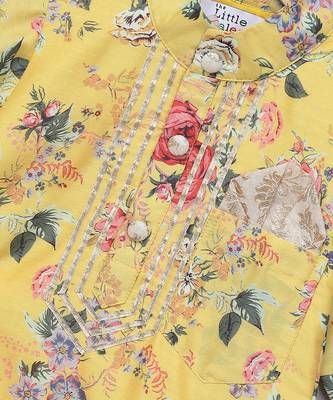 Yellow printed cotton silk Boy's Kurta Pyjama 5