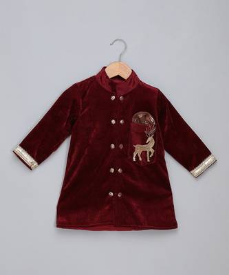 Maroon embroidered velvet Boy's Bandhgala and Pant 3