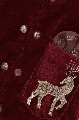Maroon embroidered velvet Boy's Bandhgala and Pant