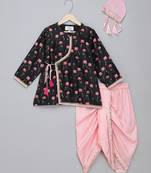 Black printed cotton silk kurta pyjama