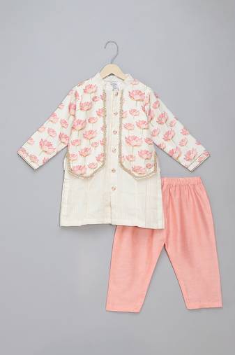 Pink  printed cotton silk kurta pyjama