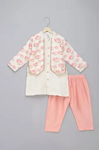 Pink  printed cotton silk kurta pyjama