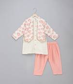 Pink  printed cotton silk kurta pyjama