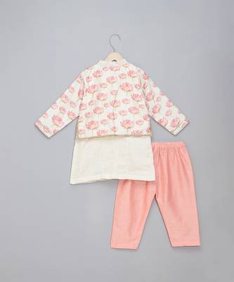 Pink  printed cotton silk Boy's Kurta Pyjama 2