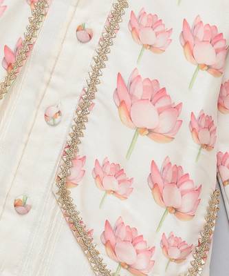 Pink  printed cotton silk Boy's Kurta Pyjama 5