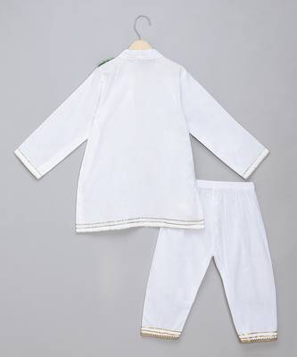 White printed cotton silk Boy's Kurta Pyjama 2