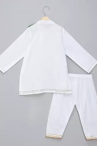 White printed cotton silk Boy's Kurta Pyjama