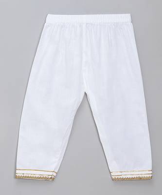 White printed cotton silk Boy's Kurta Pyjama 4