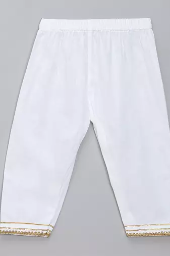White printed cotton silk Boy's Kurta Pyjama