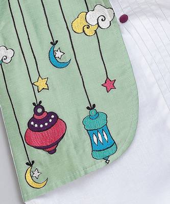 White printed cotton silk Boy's Kurta Pyjama 5