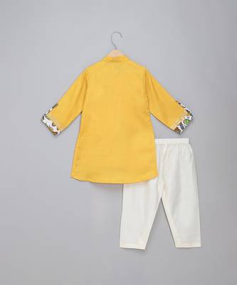 Yellow printed cotton Boy's Kurta Pyjama 2